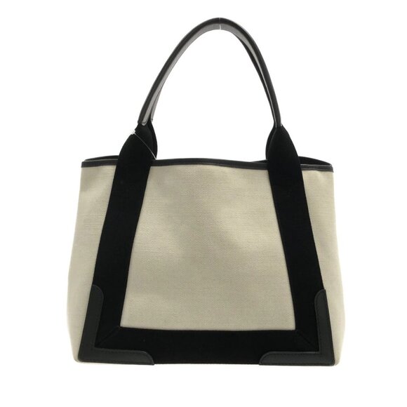 Auth BALENCIAGA Navy Cabas S 339933 Cream Black Canvas Leather Tote Bag - Picture 2 of 15